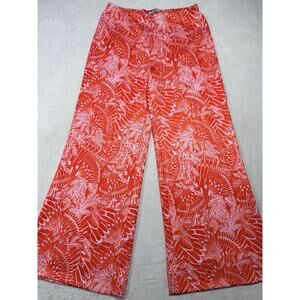 CK Bradley Pants Sz. Lg Orange Pink Tropical Print Wide Leg Trousers Resort Wear